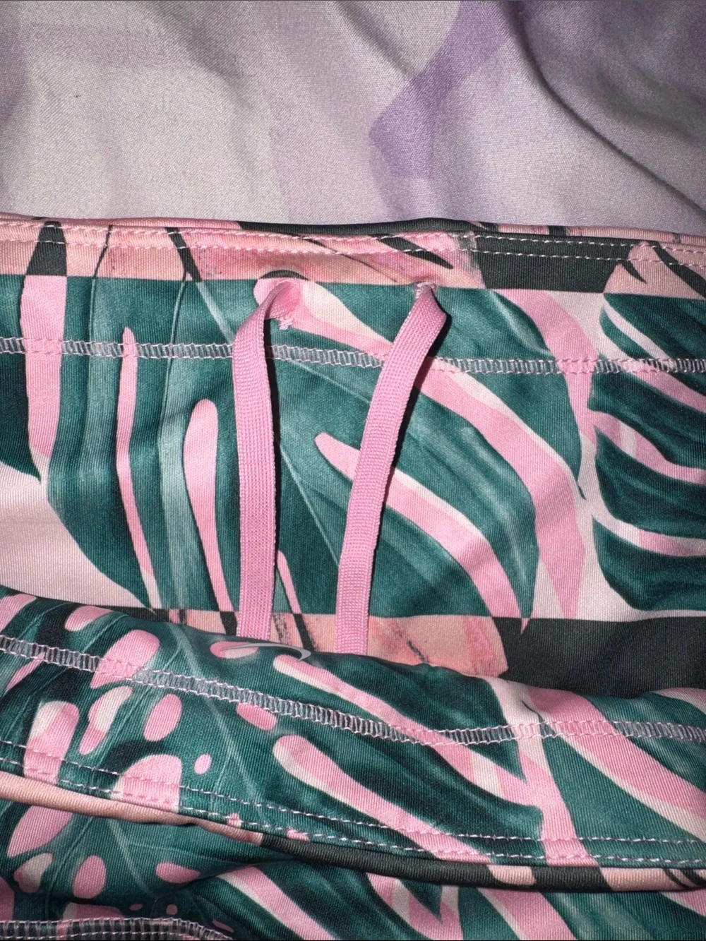 Nike Pink and Green Tropical Leaf Leggings